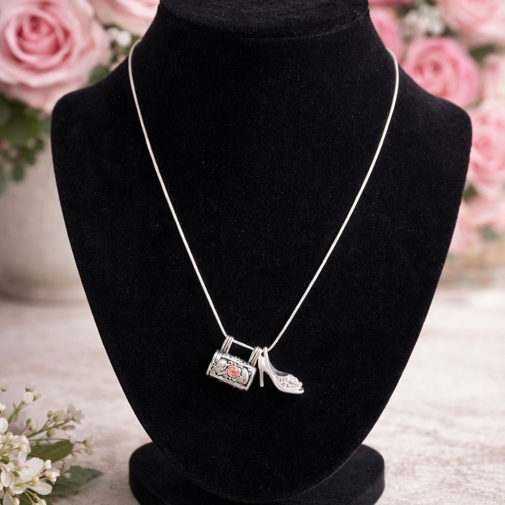 Y2K Silver Charm Necklace 18” – Shoe & Purse Charms